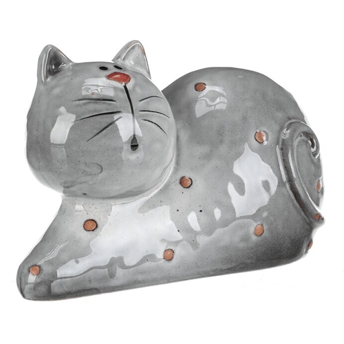 Kočka - keramická figurka, ležící, vel. L, šedá