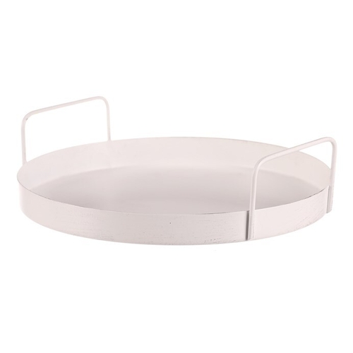 Tác kovový s uchy - kulatý tvar, barva bílá