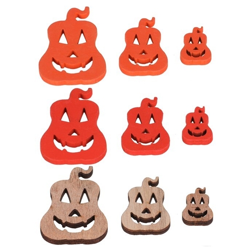 Dýně s obličejem - dřevo, mix 3 barev a 3 vel., cena za balení (18 ks)