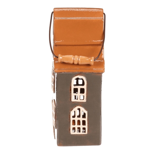 Domeček keramický - patrový, na čajovou svíčku, šedý