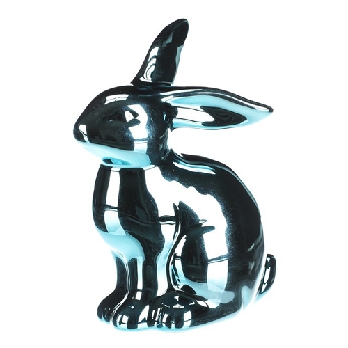 Zajíc - figurka z porcelánu, vysoký lesk, vel. M, barva modrá