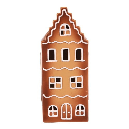 Domeček perníkový - keramika, LED osvětlení, hnědý
