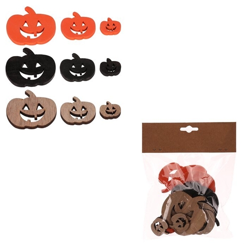 Dýně strašidelná - dřevo, mix 3 barev a 3 vel., cena za balení (18 ks)