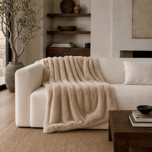 Deka - umělá kožešina, 100% polyester, khaki odstín, 127 x 152 cm