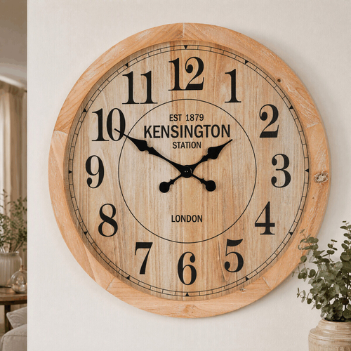 Hodiny nástěnné - pr. 60 cm, MDF, sklo a dřevo, imitace dýhy