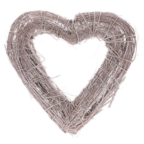 Věnec proutěný - tvar srdce, barva šedá