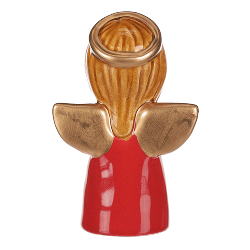 Anděl - keramická figurka, červená se zlatými křídly