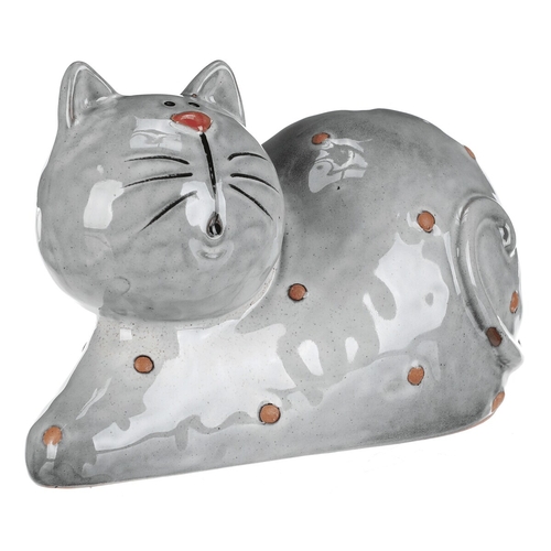 Kočka - keramická figurka, ležící, vel. XL, šedá