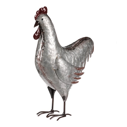 Kohout - kovová dekorace, barva stříbrná