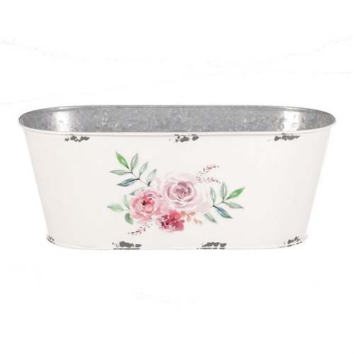 Kovový truhlík, design s růžemi.