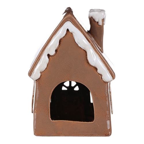 Domeček keramický - zdobený, na čajovou svíčku, hnědý