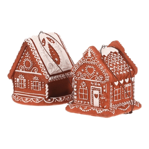 Domeček perníkový - závěsný, polyresin, LED, mix 2, cena za 1 ks