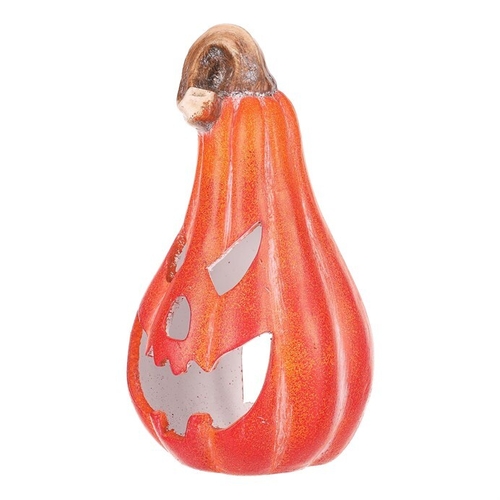 Dýně keramická - s obličejem, na svíčku, tvar hrušky, oranžová