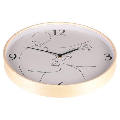 Hodiny nástěnné - pr. 40 cm, MDF a dřevěný rám, motiv tváří