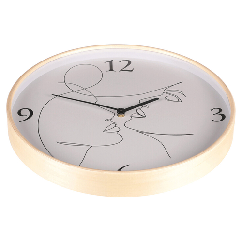 Hodiny nástěnné - pr. 40 cm, MDF a dřevěný rám, motiv tváří