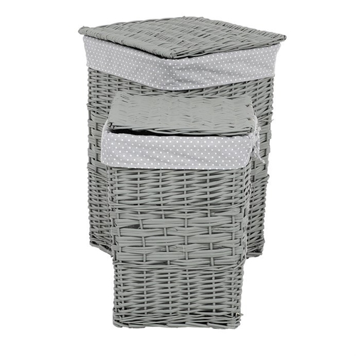 Koš prádelní - proutí, šedý, s víkem, cena za sadu 2 ks