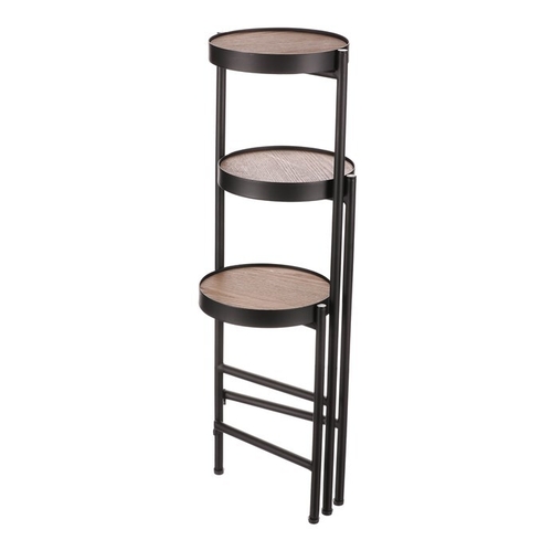 Stojan na květiny - 3 patrový, kovový s MDF (dýha jasan)