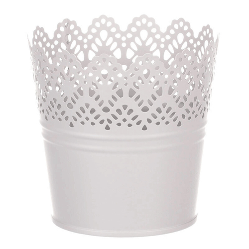 Obal kovový - kulatý, krajkový okraj, barva šedá