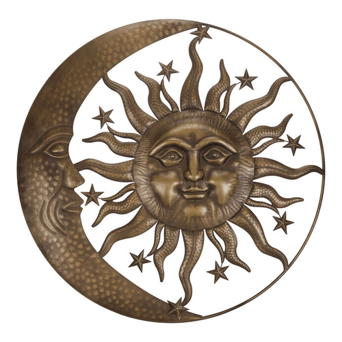 Slunce s měsícem -  kovová nástěnná dekorace, měděná