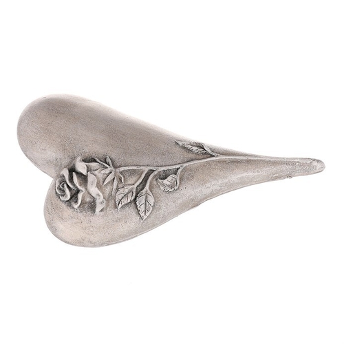 Srdce zaoblené s růží - polyresin, šedé