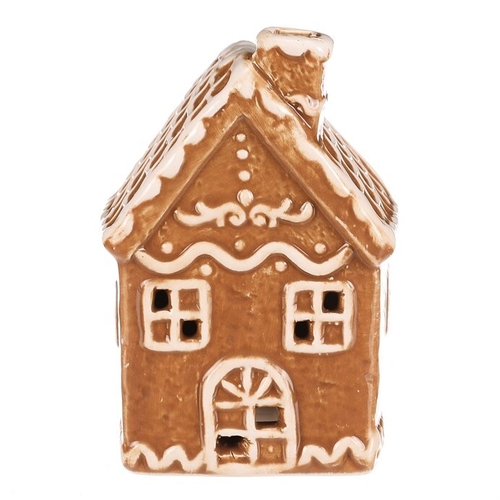 Domeček perníkový - keramika, LED osvětlení, hnědý