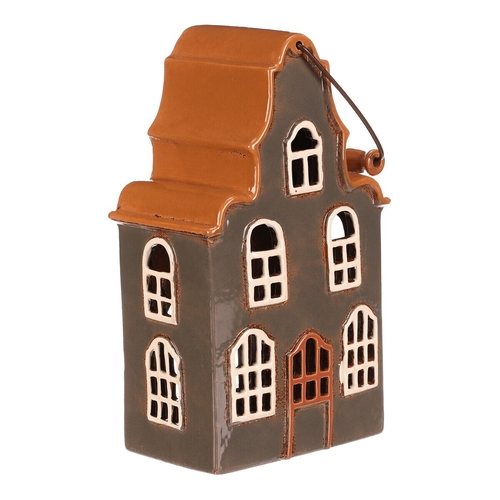 Domeček keramický - patrový, na čajovou svíčku, šedý