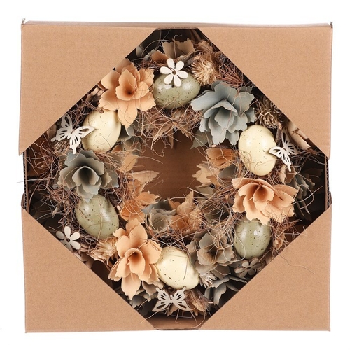 Věnec velikonoční - pr. 30 cm, vajíčka, květy a motýli