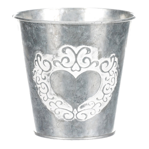 Obal kovový - dekor srdce, barva stříbrno-bílá