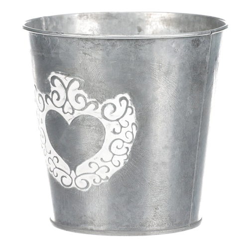 Obal kovový - dekor srdce, barva stříbrno-bílá