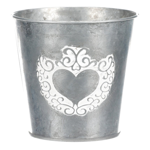 Obal kovový - dekor srdce, barva stříbrno-bílá