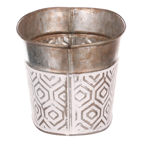 Obal kovový - oválný truhlík, s ornamenty, bílo-měděný