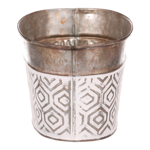 Obal kovový - oválný truhlík, s ornamenty, bílo-měděný