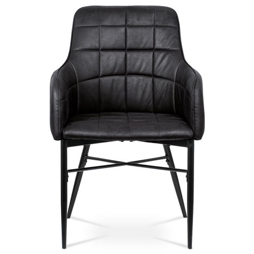 Jídelní židle, potah černá látka v dekoru vintage kůže, kovová čtyřnohá podnož,