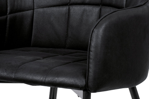 Jídelní židle, potah černá látka v dekoru vintage kůže, kovová čtyřnohá podnož,