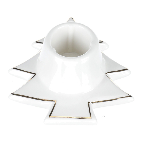 Svícen na kónickou svíčku - porcelán, tvar stromku, bílý