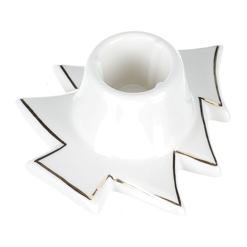 Svícen na kónickou svíčku - porcelán, tvar stromku, bílý