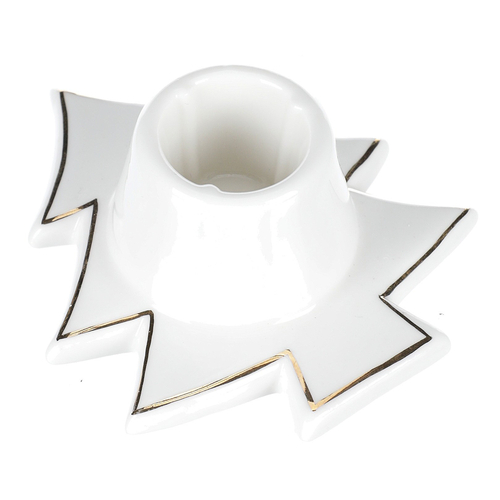 Svícen na kónickou svíčku - porcelán, tvar stromku, bílý