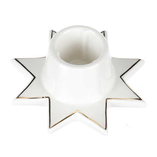 Svícen na kónickou svíčku - porcelán, tvar hvězdy, bílý