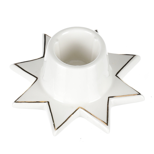 Svícen na kónickou svíčku - porcelán, tvar hvězdy, bílý