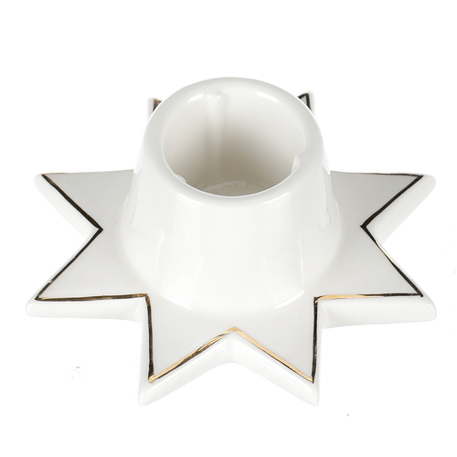 Svícen na kónickou svíčku - porcelán, tvar hvězdy, bílý