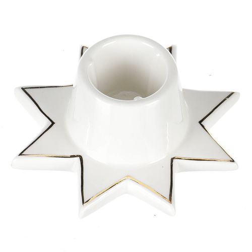 Svícen na kónickou svíčku - porcelán, tvar hvězdy, bílý