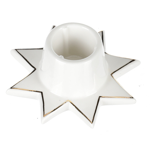 Svícen na kónickou svíčku - porcelán, tvar hvězdy, bílý