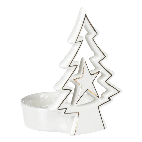 Svícen na kónickou svíčku - porcelán, stromek a hvězda, bílý