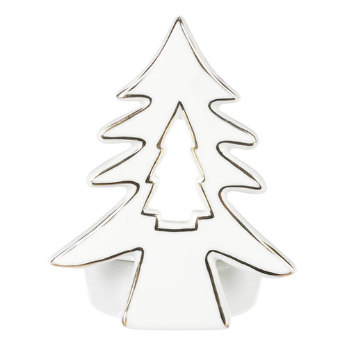 Svícen na kónickou svíčku - porcelán, se stromečkem, bílý
