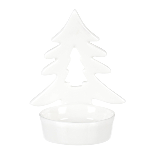 Svícen na kónickou svíčku - porcelán, se stromečkem, bílý
