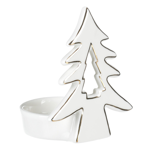 Svícen na kónickou svíčku - porcelán, se stromečkem, bílý