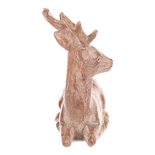 Jelen - polyresinová figurka, sedící, vel. M, imitace dřeva