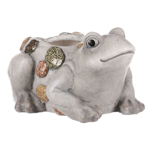 Žába - magnesium, obal na květiny, šedá s kamínky