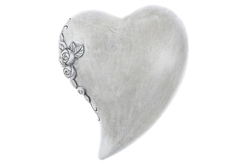 Srdce s květy růží - pietní dekorace, barva šedá
