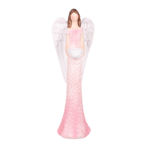 Anděl z polyresinu, svícen, barva růžová